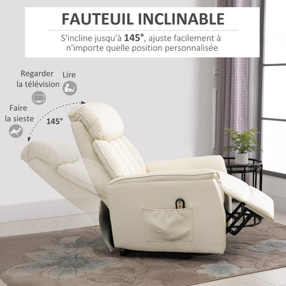Elektrische Relaxstoel – Verstelbare Fauteuil – Power Lift Stoel – Tv Stoel – Relaxfauteuil – Met Afstandsbediening – Met Voetensteun – Max 150 kg – Crème Polyester
