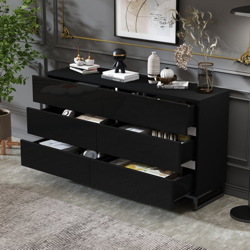 Dressoir – Buffet – Opbergkast – Ladekast – Commode – Zwart Met Gouden Accenten – 4 Deuren – Met Metalen Poten