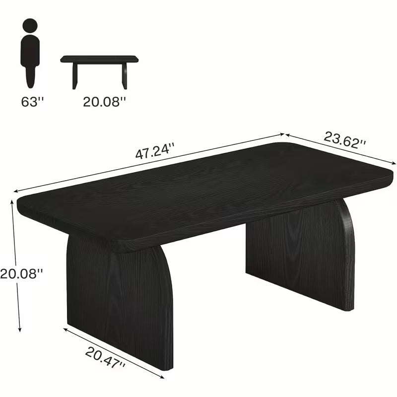 Salontafel – Woonkamertafel – Koffietafel – Middenzaal Tafel – Bijzettafel – Extra Lang 120x60 cm – Mat Zwart – Afgeronde Hoeken – Stevige Constructie