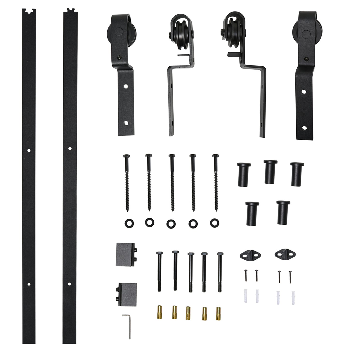 Schuifdeurset – Schuifdeursysteem – Deurbeslag – Ophangset – Rails – 200 cm – Zwart Staal – Compleet Voor Houten Deuren