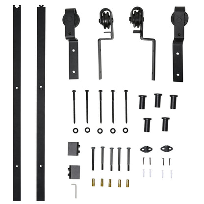 Schuifdeurset – Schuifdeursysteem – Deurbeslag – Ophangset – Rails – 200 cm – Zwart Staal – Compleet Voor Houten Deuren