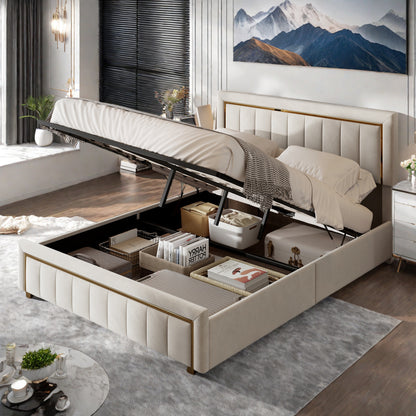 Gestoffeerd Tweepersoonsbed – Opbergbed – Bedframe – Slaapbank – Logeerbed – 160x200 cm – Velvet Bekleding – Hydraulische Opberglade