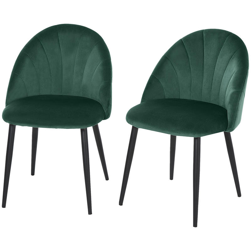 Eetkamerstoel – Stoel – Kuipstoel – Keukenstoel – Zitmeubel – Set van 2 – Comfortabele Ergonomische Rugleuning – Groen Beklede Stoel 52x54x79 cm