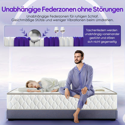 Matras 160×200 – Pocketvering Matras – Slaapmatras – 7-Zones Matras – Stevige Matras – Koudschuim – H3 Stevigheid – Ademend Katoenen Hoes