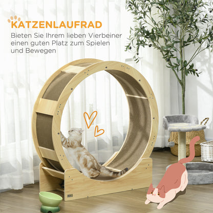 Kattenrenwiel – Kattenloopwiel – Kattenrad – Kattenfitness – Kattenwiel – Eiken Houtafwerking – Veiligheidsrem en Vervangbare Krabmat – 91 cm Hoog
