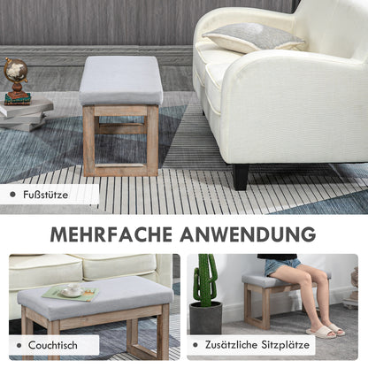 Voetenbank – Poef – Kruk – Hocker – Zitbank – Scandinavisch Design – 68x38x42 Cm – Grijs Met Natuurlijk Houten Onderstel