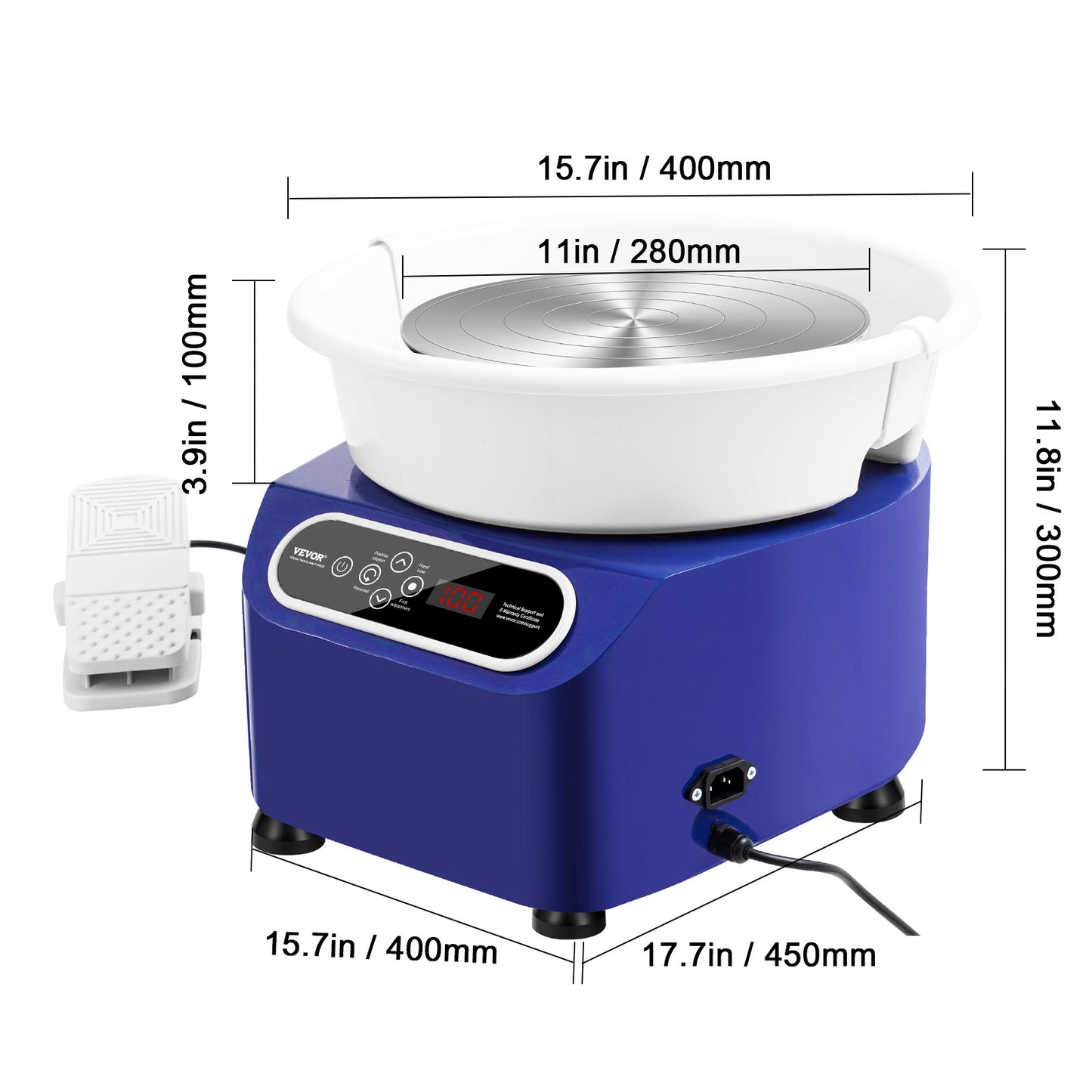 Pottenbakkersschijf – Keramiekschijf – Drechselbank – Boetseermachine – Keramiekdraaiplateau – 450W Motor – 28 cm Aluminium Draaiplateau