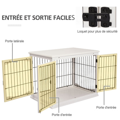 Hondenkennel – Hondenkooi – Hondenhok – Hondenbench – Huisdierkooi – Wit Zwart MDF – 3 Slotbare Deuren – Ruim 81x58x66 cm – Max 30 kg