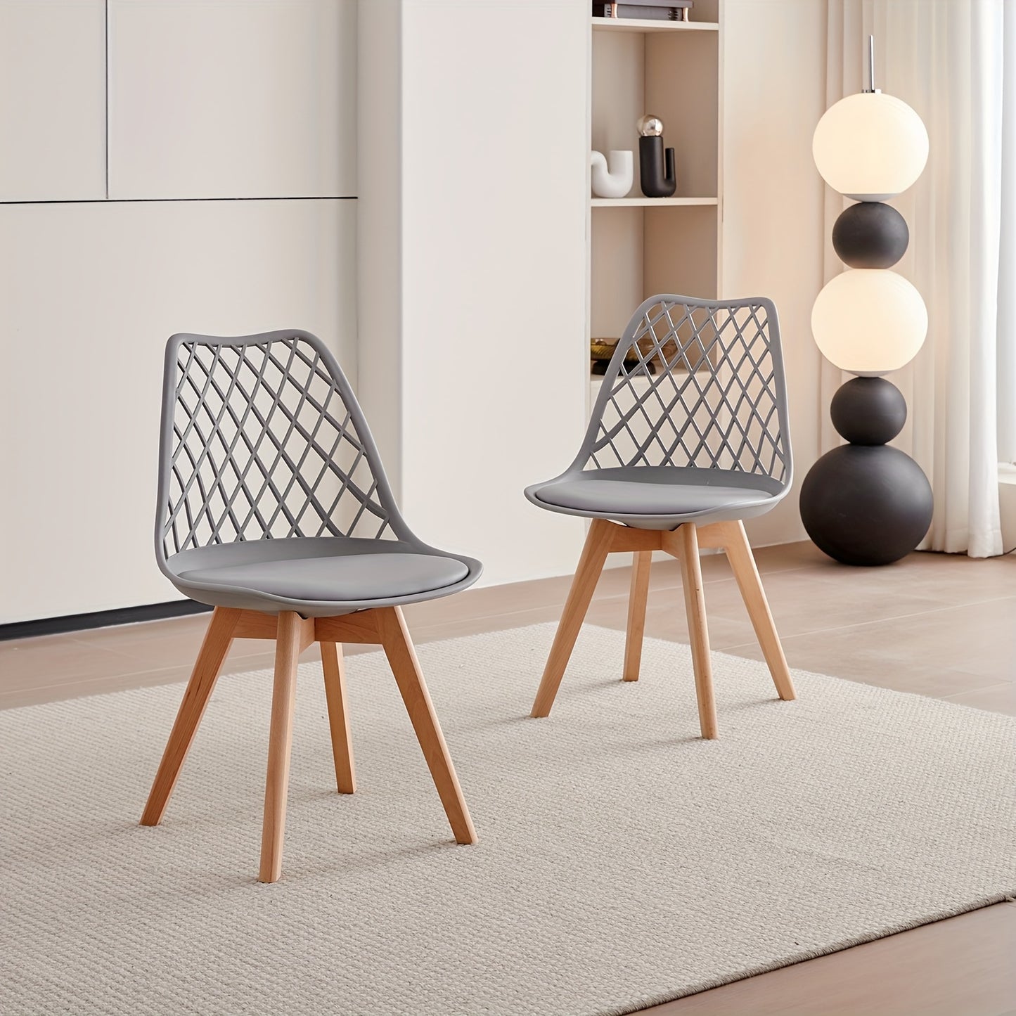 Set van 6 Eetkamerstoelen – Scandinavische Stijl, Mesh Rugleuning & PU Zitting – Beukenhouten Poten, Multifunctioneel voor Keuken, Woonkamer en Kantoor