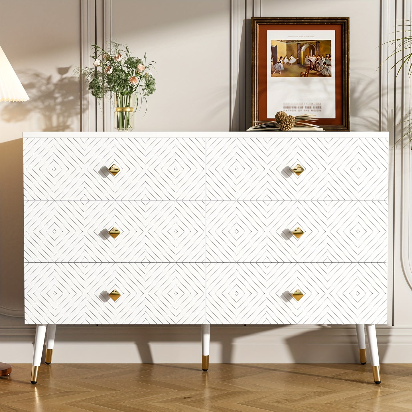 Modern 6 Drawer Chest Of Drawers - 120x40x80cm - Ideal for Bedroom And Living Room, Storage Drawer Units