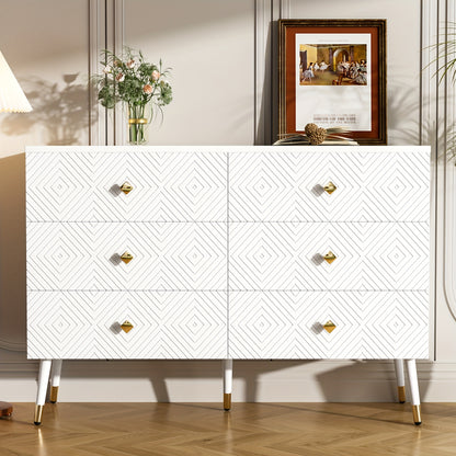 Modern 6 Drawer Chest Of Drawers - 120x40x80cm - Ideal for Bedroom And Living Room, Storage Drawer Units