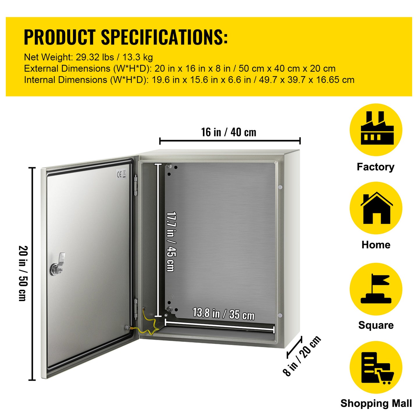 Elektrakast – Elektrische Behuizing – Noodkast – Installatieklemkast – Wanddoos – Stalen Behuizing – IP66 Waterdicht – 50x40x20 cm