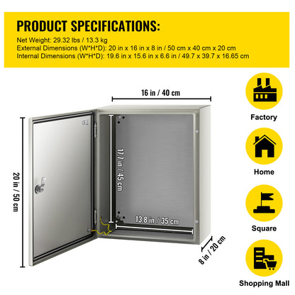 Elektrakast – Elektrische Behuizing – Noodkast – Installatieklemkast – Wanddoos – Stalen Behuizing – IP66 Waterdicht – 50x40x20 cm