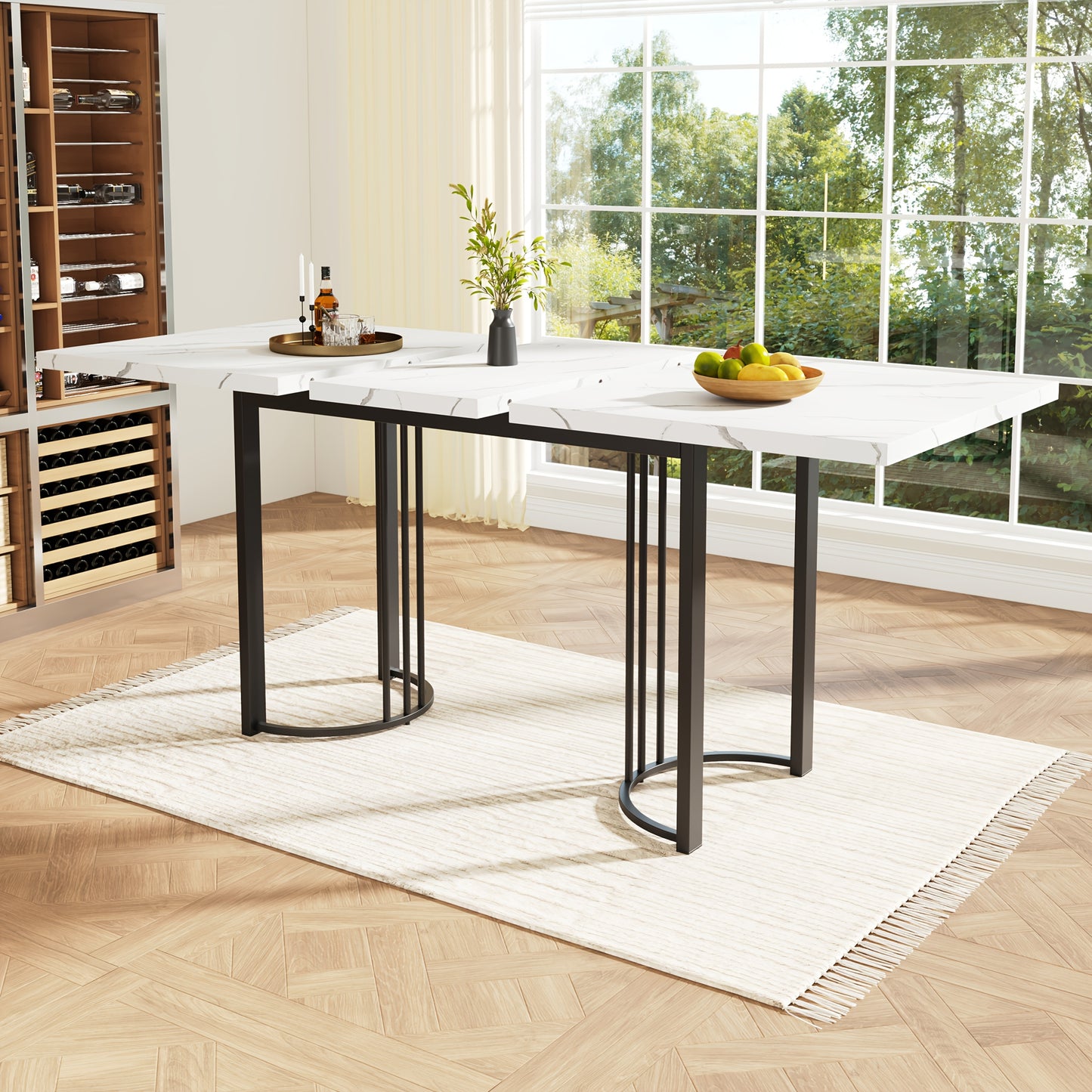 Uitklapbare Eettafel – Uitschuifbare Tafel – Klaptafel – Keukentafel – Dinning Table – 140-179,5x80 cm – Metalen Frame – Wit/Zwart – Ruimtebesparend – Rechthoekig