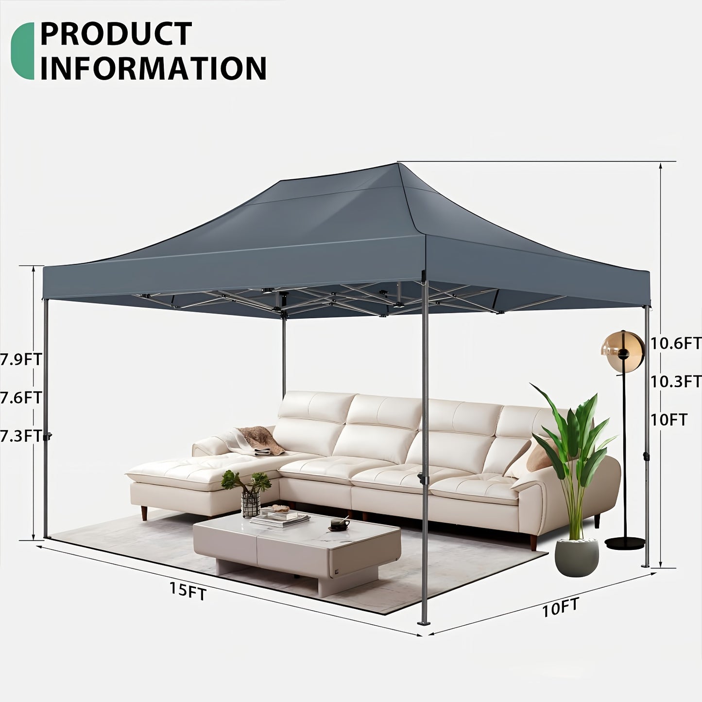 Partytent – Pop-up Tent – Feesttent – Paviljoen – Tuintent – 3,05x4,57 m – Hoogte Verstelbaar – Met Afneembare Zijwanden