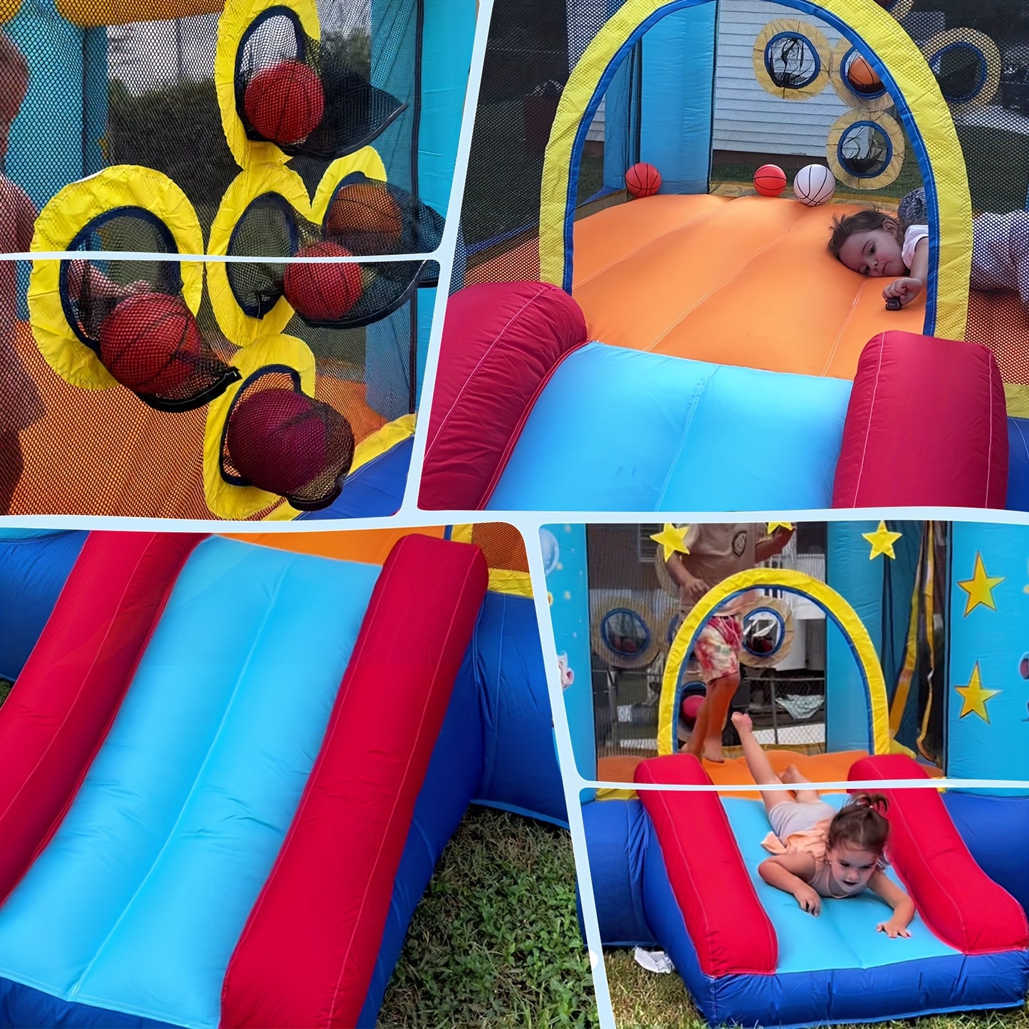Springkussen met Glijbaan – Opblaasbaar Speeltoestel – Bouncymat – Jumping Castle – Speelkussen – Blauw – Duurzaam Polyester – Inclusief Blower en Haringen