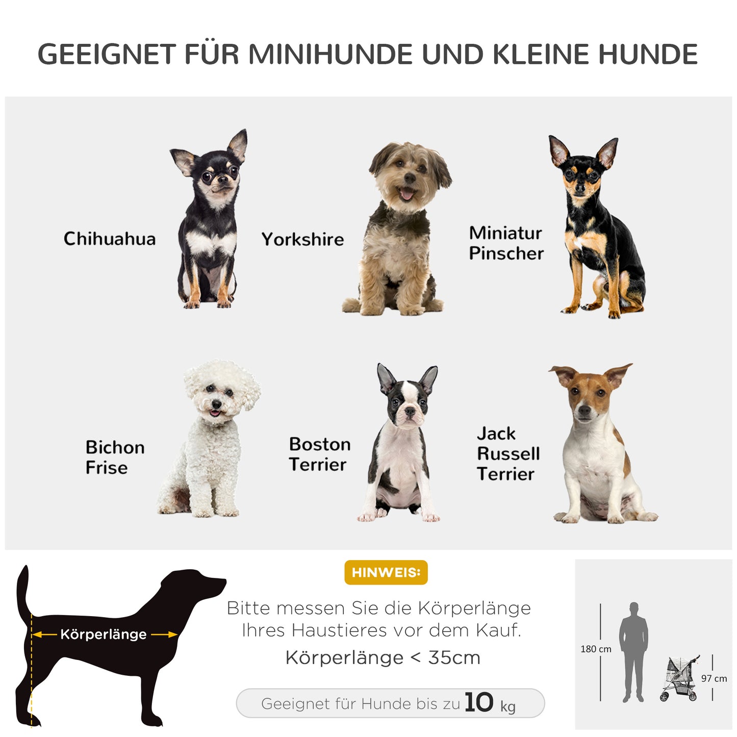 Hondenbuggy – Hondenwagen – Wandelwagen – Dierenwagen – Buggy voor Kleine Honden – Grijs – Inklapbaar Frame – Waterafstotende Hoes – 75x45x97 cm – Twee Bekerhouders