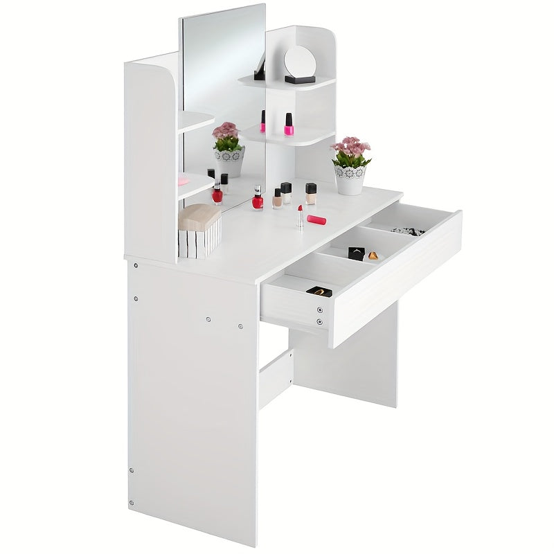 Makeup Tafel – Kaptafel – Dressoir – Vanity Desk – Make-up Meubel – 139,7 cm Breed – 1 Lade en 4 Planken – Wit