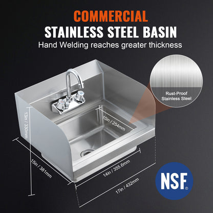Handwasbak – Inbouw Wasbak – Hangende Wastafel – RVS Kraan – Compact Handbak – Roestvrij Staal – 360° Draaibare Kraan – Afvoerset Met Zeef