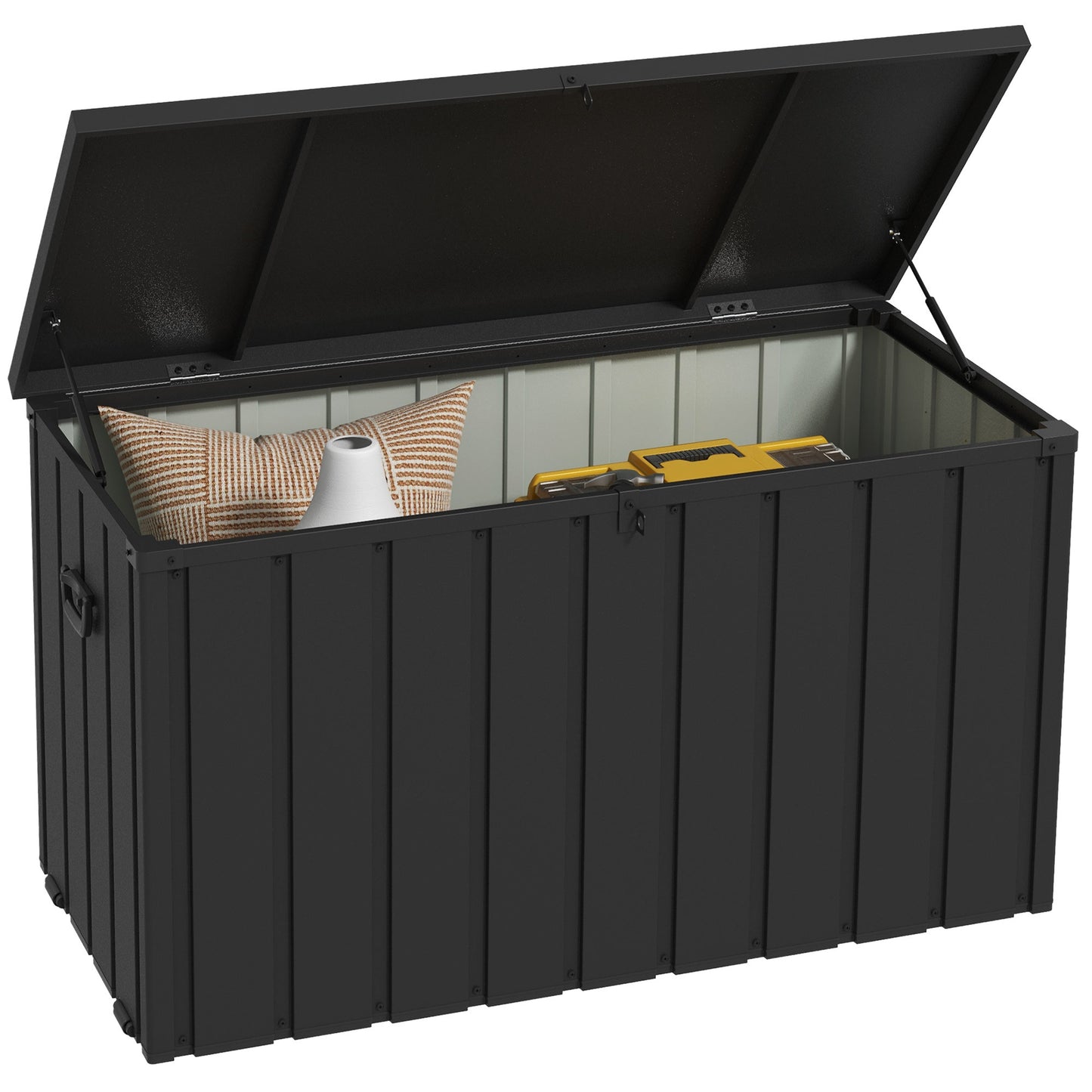 Tuinkist – Opbergbox – Kussenbox – Tuinopbergbox – Tuinbox – 450 Liter Inhoud – Stalen Behuizing Met Gasveer Deksel