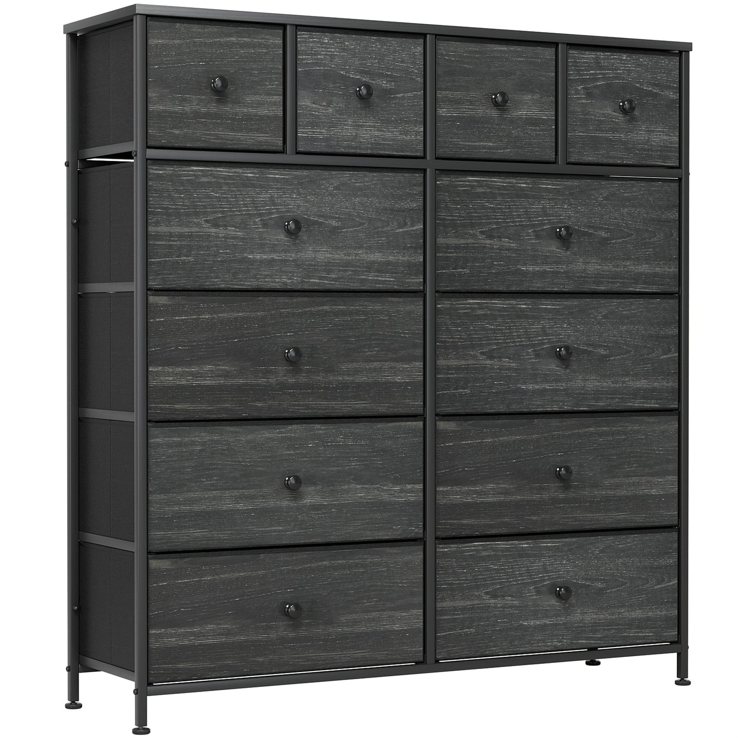 Sideboard – Dressoir – Ladekast – Commode – Opbergkast – Zwart – 12 Stoffen Laden – Stevig Hout en Metaal