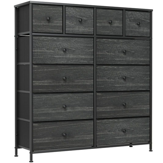 Sideboard – Dressoir – Ladekast – Commode – Opbergkast – Zwart – 12 Stoffen Laden – Stevig Hout en Metaal