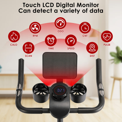 Magnetische Hometrainer – Fitnessfiets – Indoor Bike – Crosstrainer – Trainingsfiets – Stille Werking – 10 Weerstandslevels – Verstelbaar Zadel – Max. 150 kg – Rood