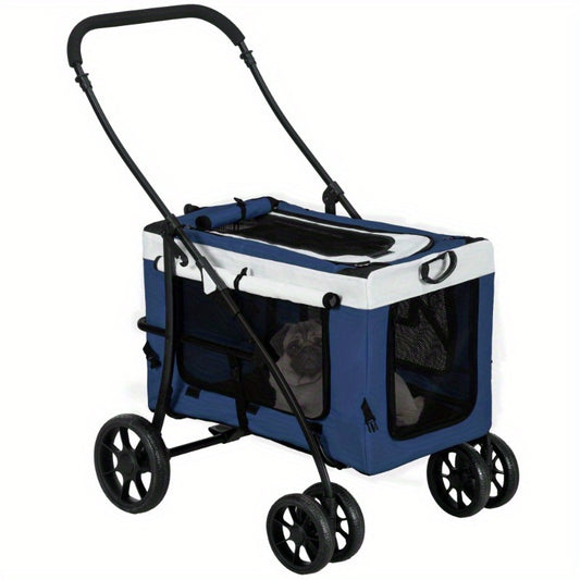Hondenbuggy – Hondenwagen – Wandelwagen – Draagmand – Huisdierenbuggy – 2-in-1 Functie – Lichtgewicht & Opvouwbaar – Blauw – Voor Kleine Honden