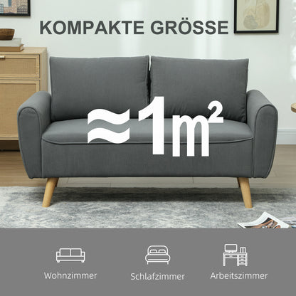 Bankstel – Tweezitsbank – 2-Zitsbank – Sofa – Bank – Donkergrijs Corduroy – Compact 145x75x78 CM – Inclusief 2 Rugkussens