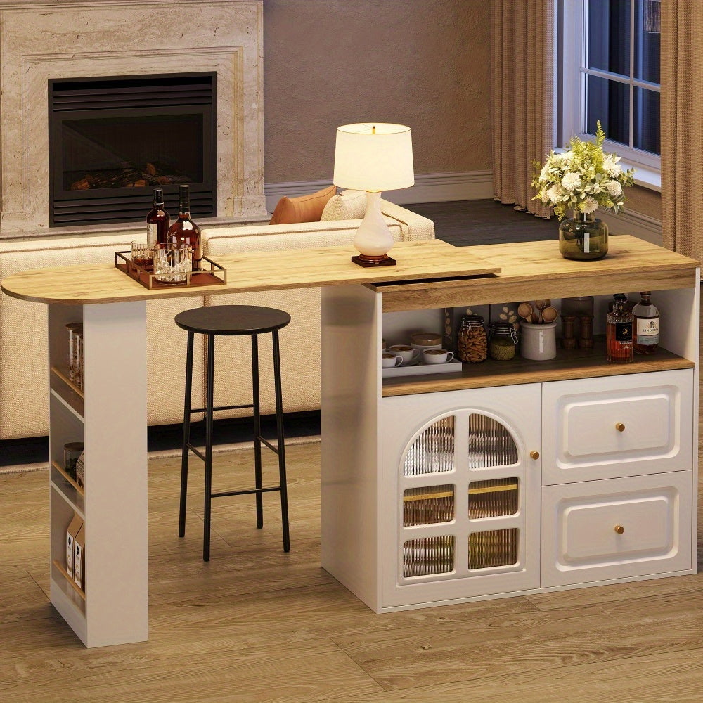 Dressoir – Sideboard – Ladekast – Buffetkast – Opbergkast – 360° Draaibaar – Wit Met Gouden Accenten – Modern Minimalistisch Design – Ruime Opbergruimte Met 2 Lades En Open Vakken