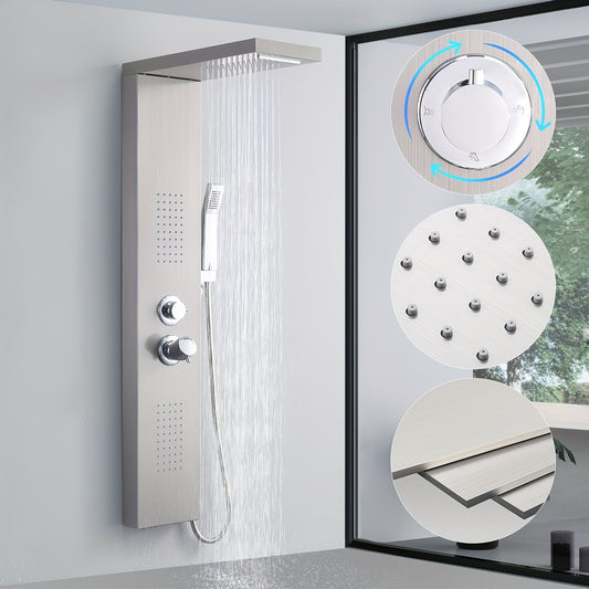 Douchepaneel – Douchekolom – Regendouche – Massage Douche – Handdouche – RVS Geborsteld – 4 Waterfuncties – Thermostaatkraan