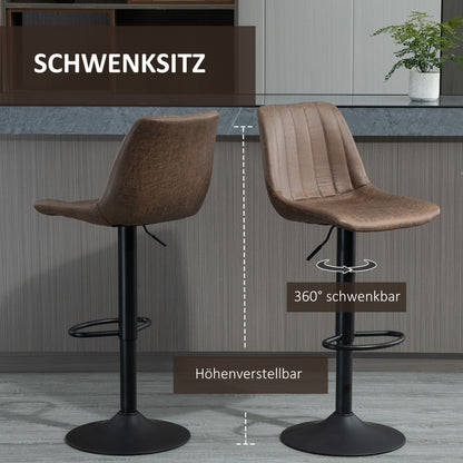 Barstoel – Barkruk – Barstoel Kruk – Keukenstoel – Barkrukken Set – Verstelbare Zithoogte – Microvezel Bruin Zitting Met Metalen Frame
