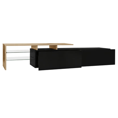 Modern Metal TV Stand with Glass Shelves & High-Gloss Black Finish - Contemporary Media Console with Spacious Storage, Minimalist Design for Living Room, Durable Metal Construction, Easy Assembly (No Tools Required), Space-Sa