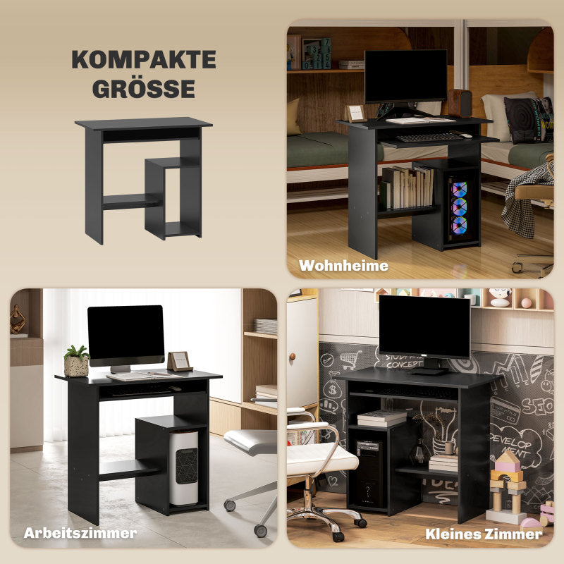 Computertafel – Bureau – Werkplek – PC tafel – Studietafel – Zwart – Compact 80x45x75 cm – Uittrekbaar Toetsenbordblad – Duurzaam Spaanplaat Melamine