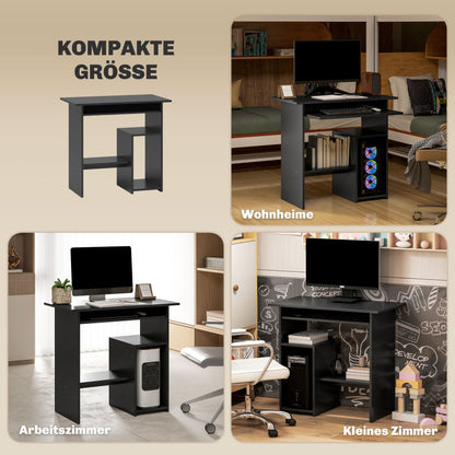 Computertafel – Bureau – Werkplek – PC tafel – Studietafel – Zwart – Compact 80x45x75 cm – Uittrekbaar Toetsenbordblad – Duurzaam Spaanplaat Melamine