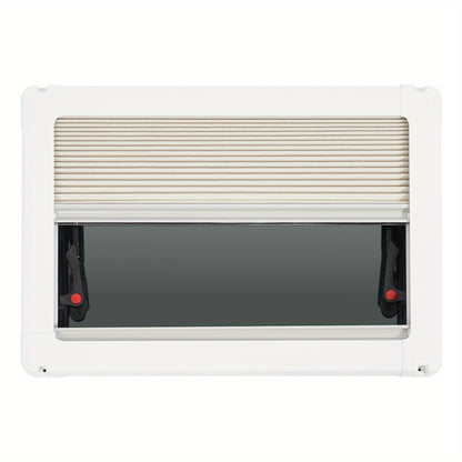 Uitzetraam Camper – Caravanraam – Ventilatieraam – Inzetraam – Raam Met Hor – Aluminiumlegering – Gehard Glas – Zonnescherm – Push-Out Design – 50x35 cm – Wit/Zwart
