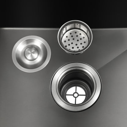 Enkele Spoelbak – Keukenspoelbak – Wastafel – Inbouwspoelbak – Zwarte Spoelbak – Roestvrij Staal 201 – Nano-Coating & X-vormige Waterafvoer – Ingebouwde Zeepdispenser 150ml