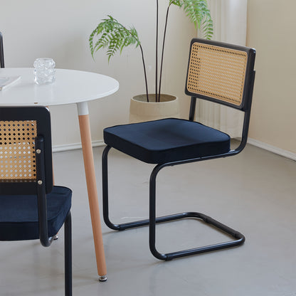 Eetkamerstoel – Keukenstoel – Draaistoel – Kuipstoel – Zwarte Fluwelen Stoel – Met Metalen Poten – Rieten Rugleuning – Ergonomisch Comfort