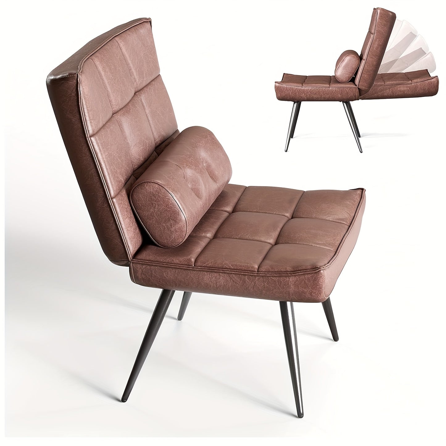 Relaxstoel – Verstelbare Fauteuil – Leesstoel – Bureaustoel – Loungestoel – Kunstleren Bekleding – Stevig Metaal-Hout Frame