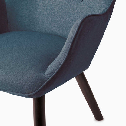 Fauteuil – Armstoel – Relaxstoel – Zetel – Sessel – Blauw Stof – Beukenhouten Poten – Inclusief Voetenbank