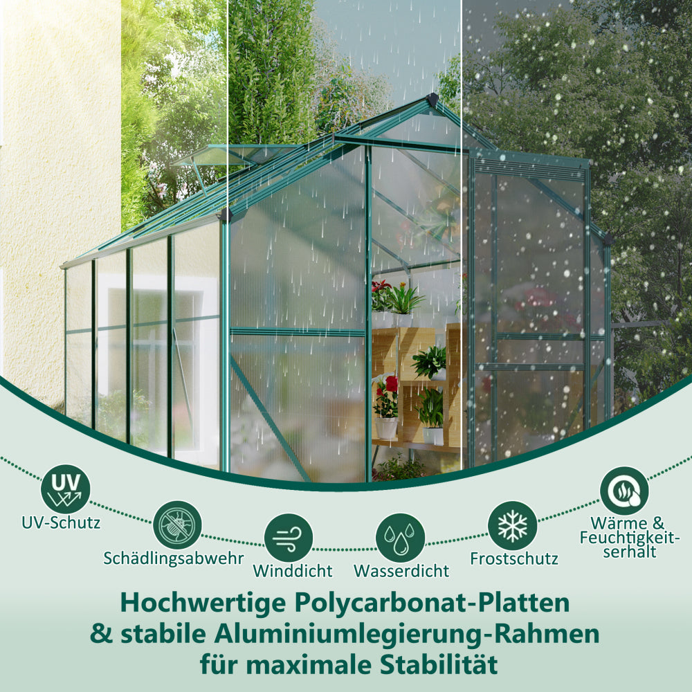 Aluminum Greenhouse with Foundation, 4.75m² - 190 × 253cm, Includes 1 Skylight and Sliding Doors, Garden Greenhouse Plant House, Tomato Room,  Plant Propagation Space, Walk-In Greenhouse, Plant House Enclosure, Minimalist F