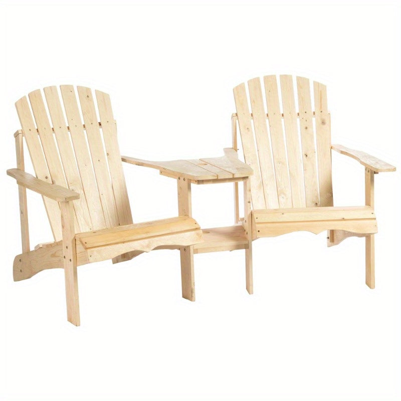 Adirondack Tuinstoel – Buitenstoel – Patio Stoel – Houten Tuinmeubel – Balkonmeubilair – 2-Zits Set met Tafel – Weerbestendig Hout – Cross-Back Comfort Design