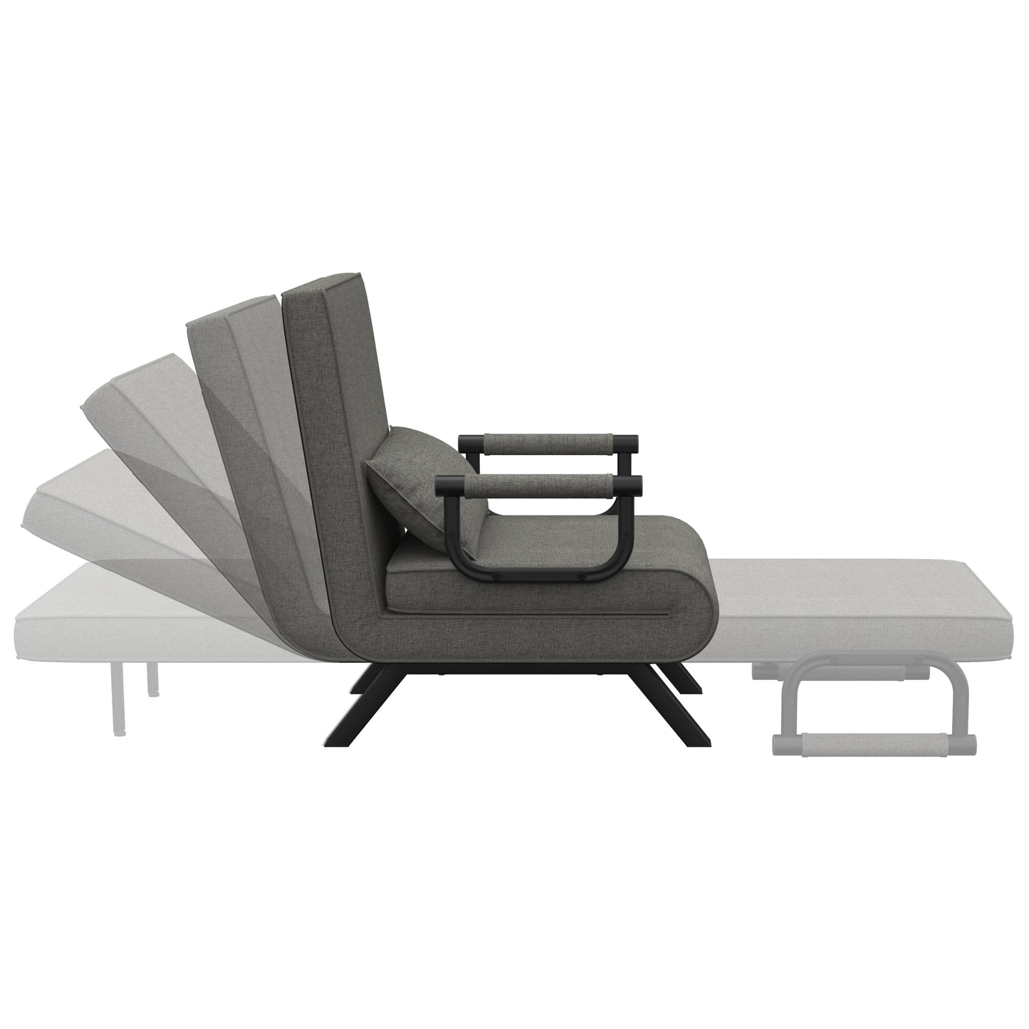 Cornerbank – Relaxbank – Slaapbank – Loungebank – 3-in-1 Bank – Verstelbare Rugleuning & Armleuningen – Stalen Frame 200 kg – Lichtgrijze Linnen Bekleding
