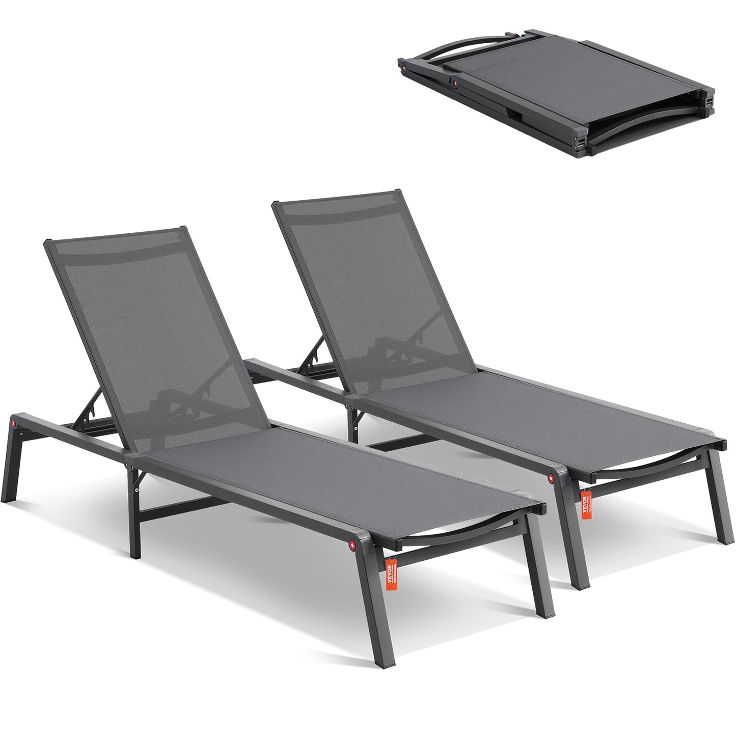 Ligstoel – Loungestoel – Tuinstoel – Zonnebed – Relaxstoel – Verstelbaar in 5 Posities – Aluminium Frame Donkergrijs