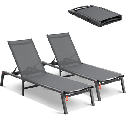 Ligstoel – Loungestoel – Tuinstoel – Zonnebed – Relaxstoel – Verstelbaar in 5 Posities – Aluminium Frame Donkergrijs