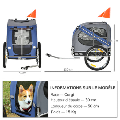 Fietskar Hond – Hondenfietskar – Hondenkar – Fietsaanhanger – Huisdierenkar – Waterbestendig Polyester – Max 30 kg – 130x73x90 cm – Inclusief Vlag & Reflectoren