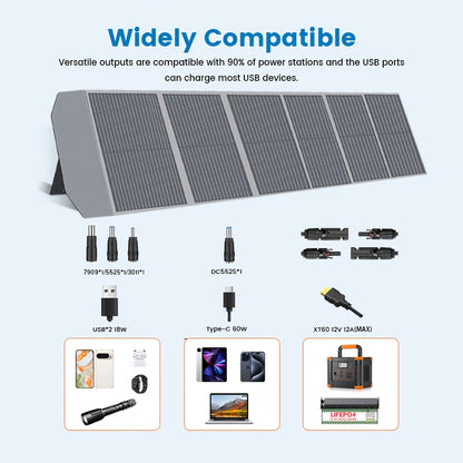 Draagbaar Zonnepaneel – Solar Charger – Opvouwbaar Zonnepaneel – Mobiele Zonne-energie – Outdoor Zonnepaneel – 200W Vermogen – USB-C en PD Uitgangen