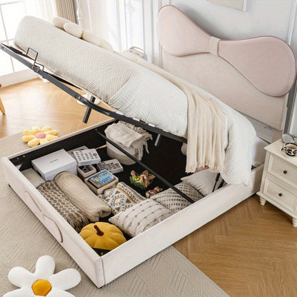Beddenkast – Tweepersoonsbed – Gestoffeerd Bed – Opbergbed – Ladebed – Verstelbaar Hoofdbord – Linnen Bekleding – 140x200 cm