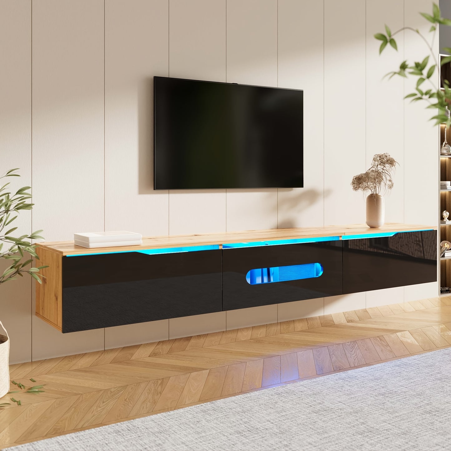 TV-meubel – TV-kast – TV-dressoir – TV-standaard – TV-bank – Hoogglans Afwerking – 180 cm Breed – Muur- en Vloerbevestiging
