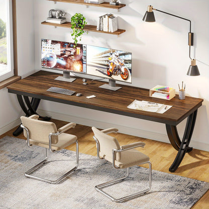 Bureau – Computertafel – Schrijftafel – Werkplek – Thuiswerkplek – Extra Lang 200 cm – Stevig Gefabriceerd Hout – Ruim Voor Twee Personen – Vrijstaand – Modern Landelijke Stijl – Bruin